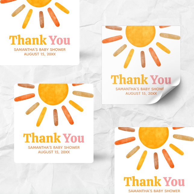 Here comes the Sun  Baby Shower Square Sticker (Here comes the Sun Sunshine Baby Shower Square Sticker)