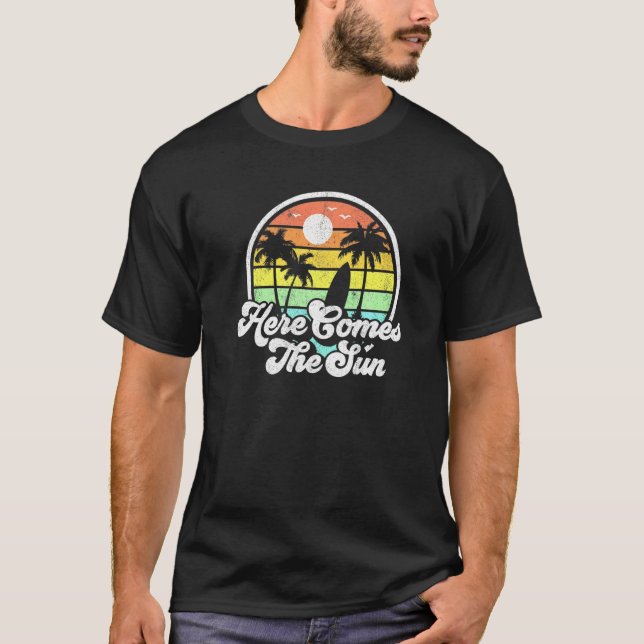 Here Comes The Sun Beach Surfing 70s Surf T-Shirt (Front)