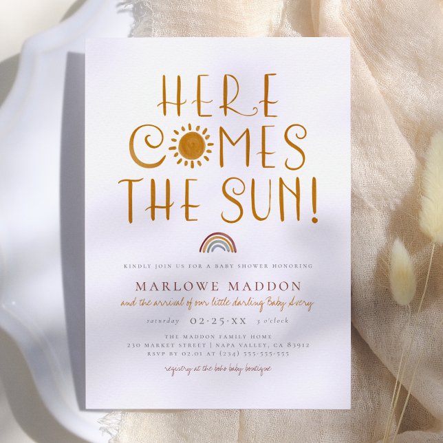 Here Comes The Sun | Boho Rainbow Baby Shower Invitation (Creator Uploaded)