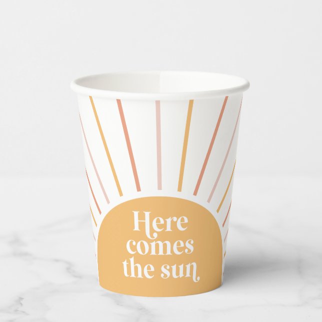 Here Comes the Sun Boho Sunshine birthday Paper Cu Cups (Left)