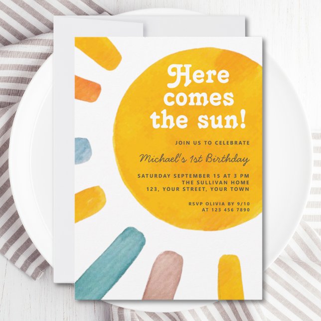 Here Comes the Sun Boho Sunshine First Birthday Invitation (Creator Uploaded)