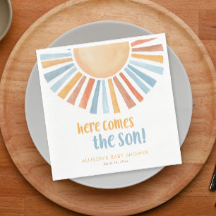 Here comes the sun boy baby shower napkin