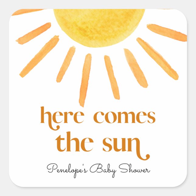 Here Comes the Sun Boy Baby Shower Square Sticker (Front)