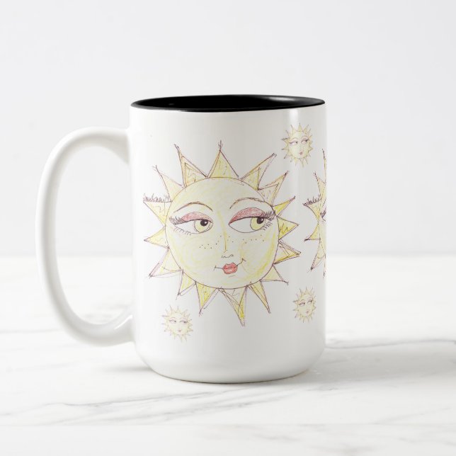 Here comes the sun...bright eyed sun Two-Tone coffee mug (Left)