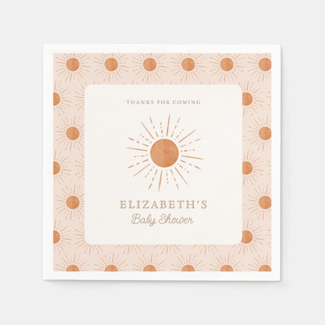Here comes the sun Burnt Orange Sun Baby Shower Napkin (Front)