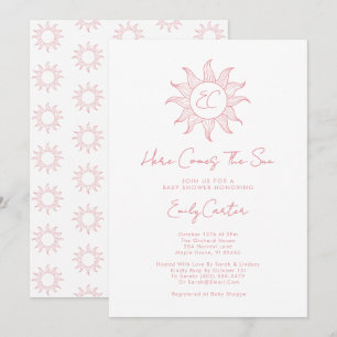 Here Comes The Sun Girl Sunshine Baby Shower Pink Invitation
