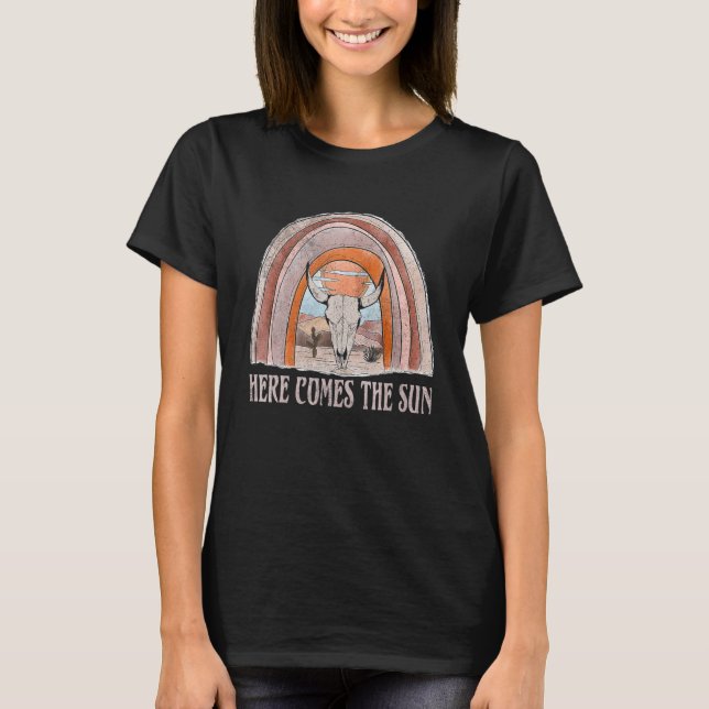 Here Comes The Sun TShirt Bull Skulls Western Rode (Front)