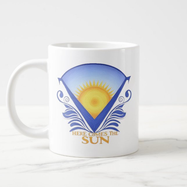 Here Comes the Sun - Vibrant Sunrise Graphic Large Coffee Mug (Left)