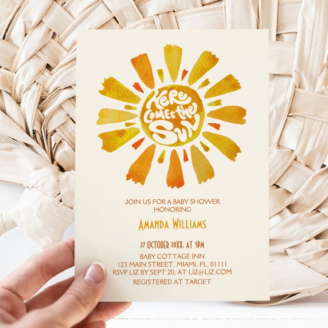 Here Comes The Sun Watercolor Baby Shower Invitation (Creator Uploaded)