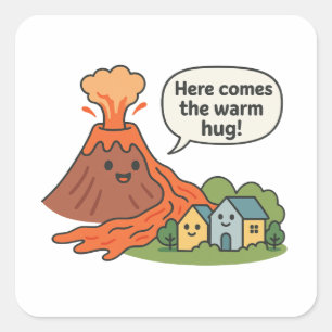 Here Comes the Warm Hug! Volcano Humour Square Sticker