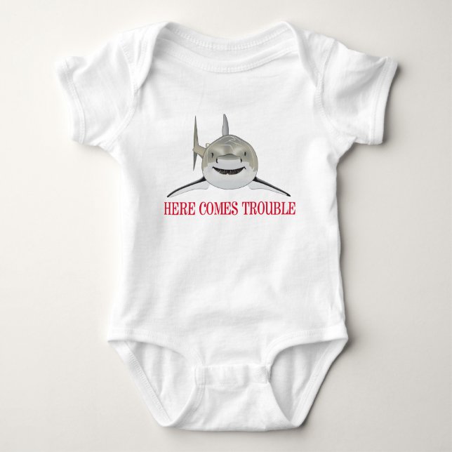 Here Comes Trouble Baby Bodysuit (Front)