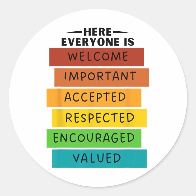 Here Everyone Is Welcome Important Accepted Respec Classic Round Sticker (Front)