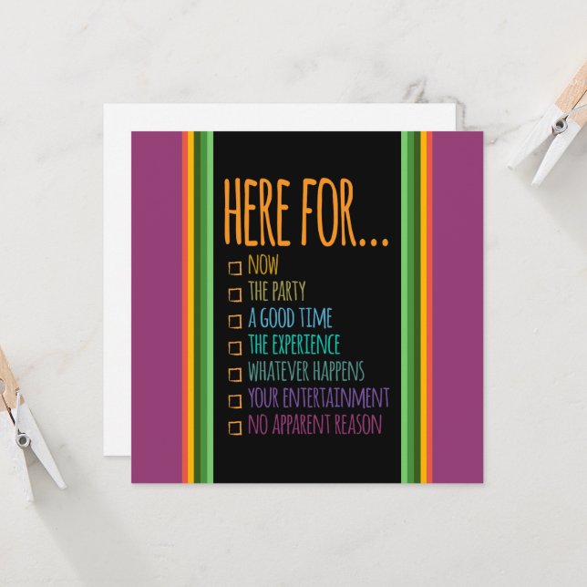 Here for now Stripes Gfx Black BG Flat Card (Front/Back In Situ)