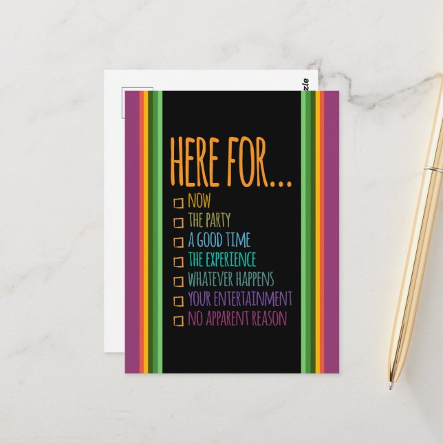 Here for now Stripes Gfx Black BG Postcard (Front/Back In Situ)