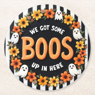 Here for the Boos Fun Halloween Party Favour Round Paper Coaster