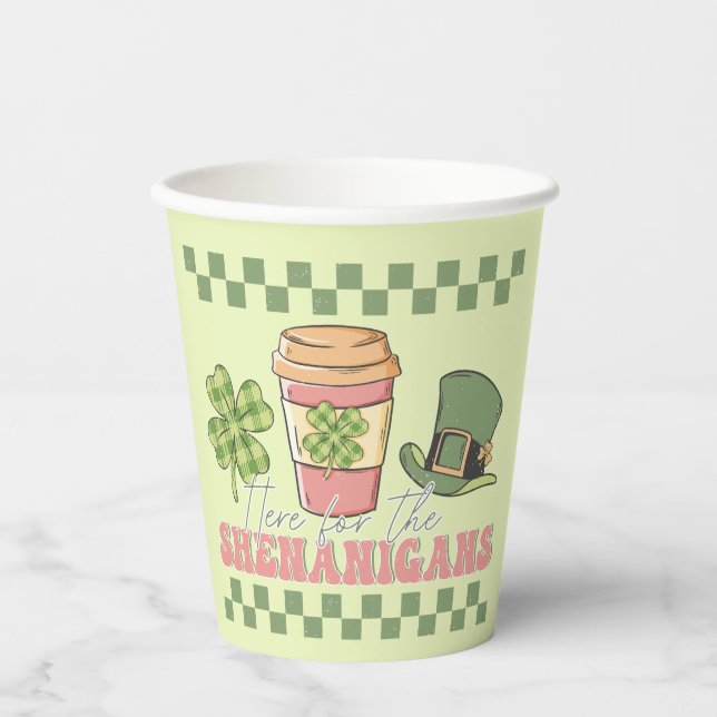 Here For The Shenanigans - Clover Coffee Paper Cups (Front)