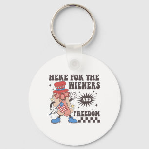 Here For The Wieners And Freedom 4th Of July Men W Keychain