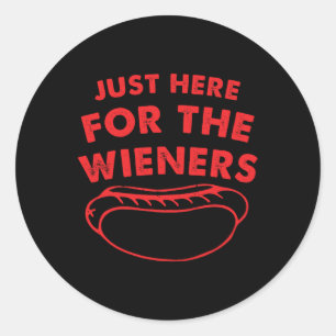 Here For The Wieners Funny Hot Dog 4th Of July Ame Classic Round Sticker