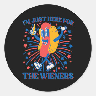 Here For The Wieners Hot Dog Funny 4th Of July  Classic Round Sticker