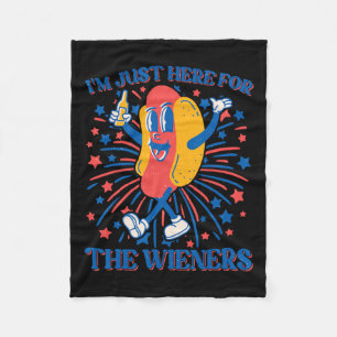 Here For The Wieners Hot Dog Funny 4th Of July Fleece Blanket