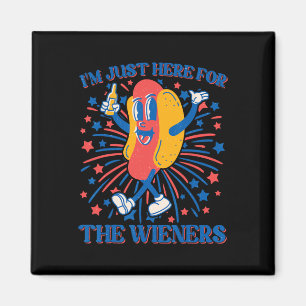 Here For The Wieners Hot Dog Funny 4th Of July Magnet
