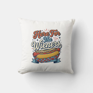 Here For The Wieners Vintage Hot Dog Shirt_1 Throw Pillow