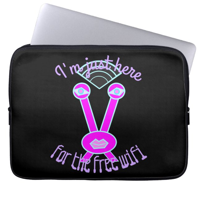Here For the Wifi Pink Space Alien Laptop Sleeve (Front)