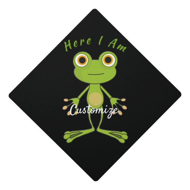 Here I am cute frog Thunder_Cove  Graduation Cap Topper (Front)