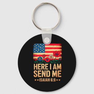 Here I Am Send Me American Flag Cross Isaiah 6_8 B Keychain
