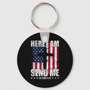 Here I Am Send Me American Flag Cross Isaiah 6_8 B Keychain