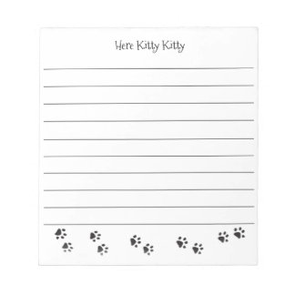 Here Kitty Kitty Paw Prints Note Pad with lines