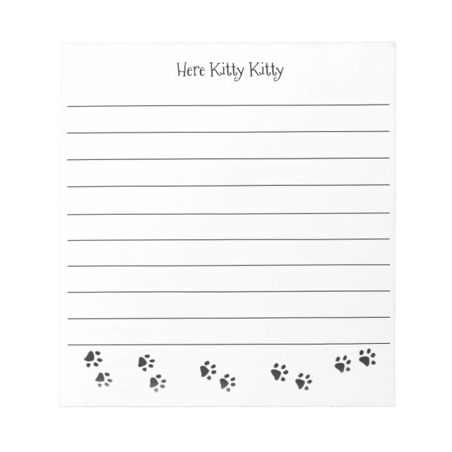 Here Kitty Kitty Paw Prints Note Pad with lines (Front)
