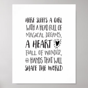 Here Sleeps a Girl with a Head Full of Dreams a He Poster