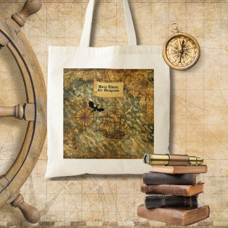 Here There Be Dragons Fantasy Map Tote Bag
