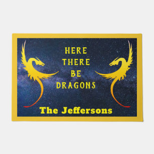 "Here There Be Dragons" on Starry Sky Doormat