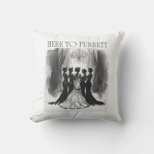 Here to Purrrty – Cat Bridal Party Bachelorette Throw Pillow