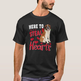 Here To Steal Hearts Funny St Bernard Dog Valentin T-Shirt