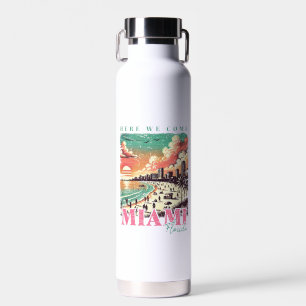 Here We Come Miami Florida – Vintage Miami Beach Water Bottle