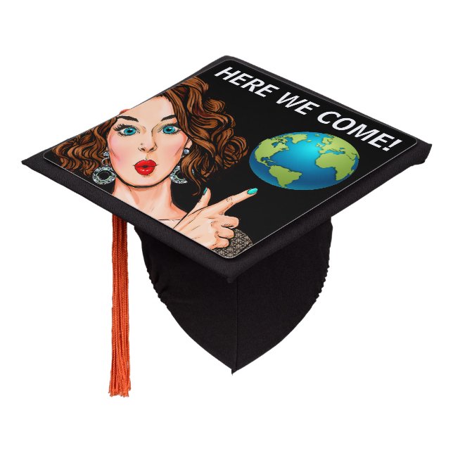 HERE WE COME WORLD! GRADUATION CAP TOPPER (Angled)