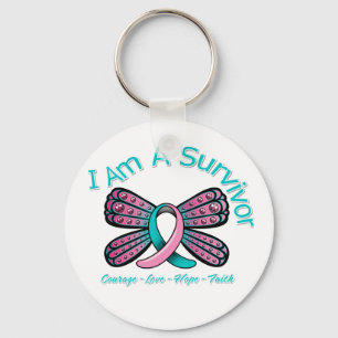 Hereditary Breast Cancer Butterfly I Am A Survivor Keychain