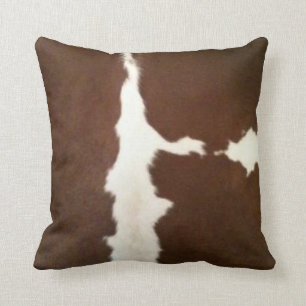 Hereford Brown and White Faux Cowhide Throw Pillow