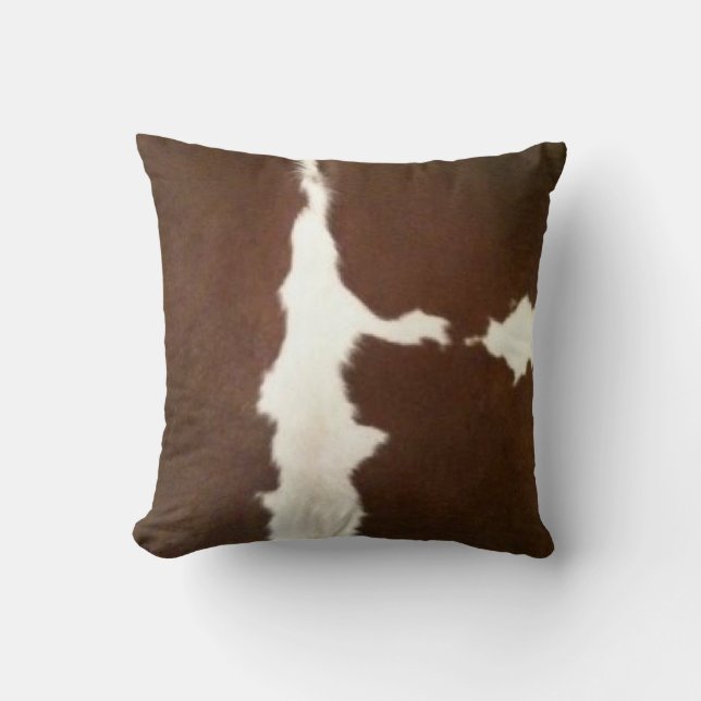 Hereford Brown and White Faux Cowhide Throw Throw Pillow (Front)