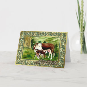 Hereford Cow And Calf Blank Christmas Card