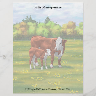 Hereford Cow & Cute Calf in Summer Pasture Letterhead