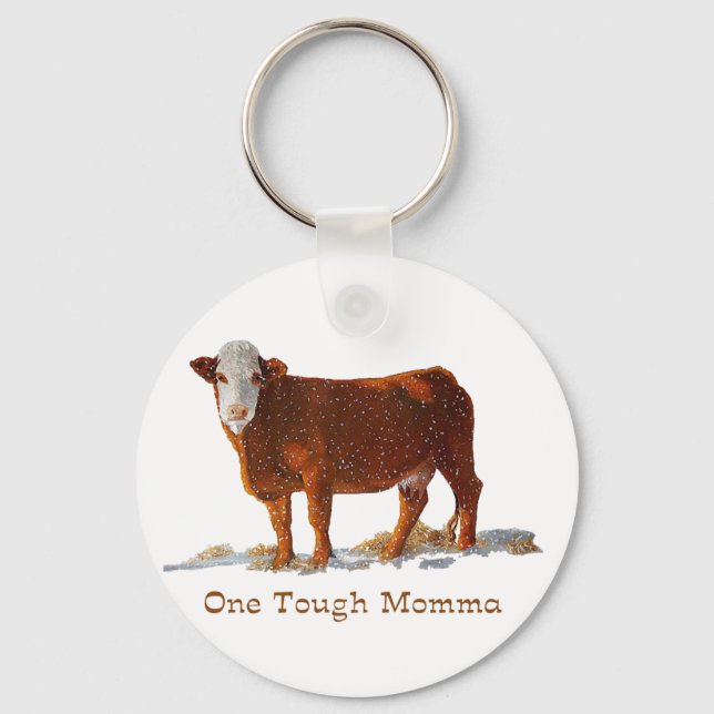 Hereford Cow: One Tough Momma: Mother's Day Keychain (Front)
