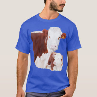 Hereford Cow with Calf Painting T-Shirt