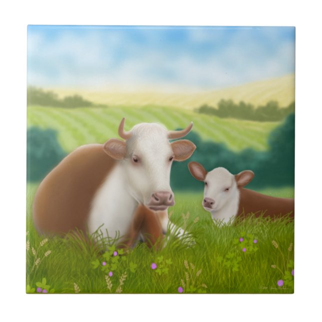 Hereford Cow with Calf Tile (Front)