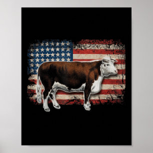 Hereford Rancher - American Flag For Hereford Cow  Poster