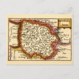 Herefordshire County England Old Antiquarian Map Postcard