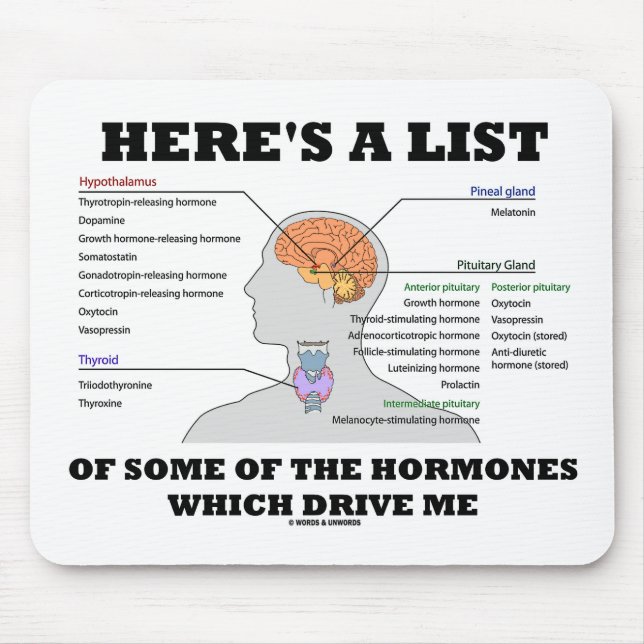 Here's A List Of Some Of The Hormones (Endocrine) Mouse Pad (Front)
